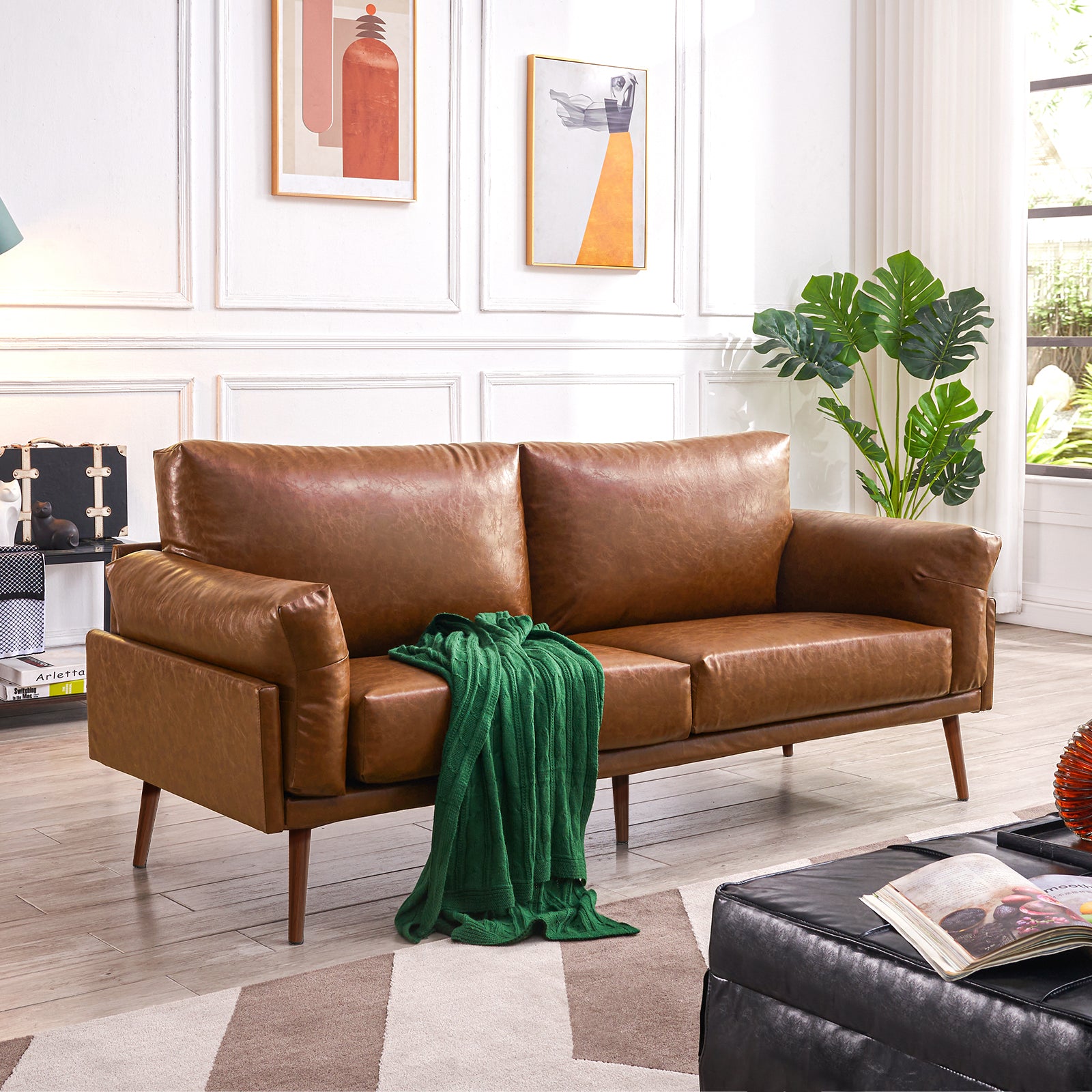 Flora Faux Leather Loveseat 3-Seater Modern Sofa Couch Caramel Color –  Vonanda
