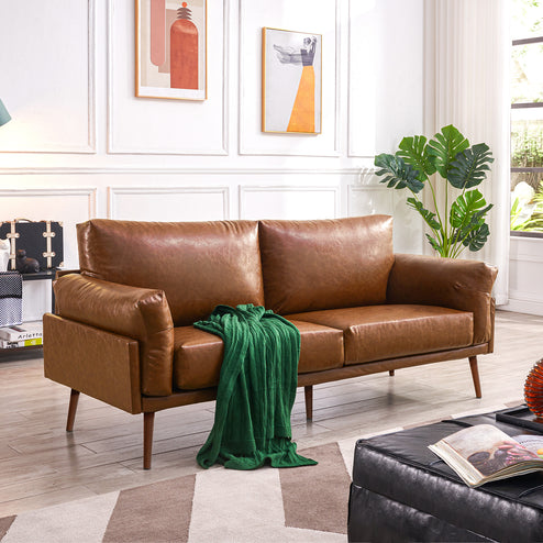 Flora Faux Leather Loveseat 3-Seater Modern Sofa Couch Caramel Color