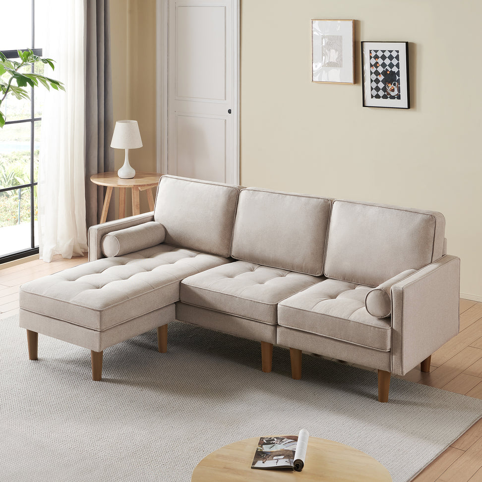 Mora Sofa Couch, Sectional Sofa Linen Couch for Living Room and Small Space, L Shaped Couch with Reversible Chaise and Tufted Seat Cushion