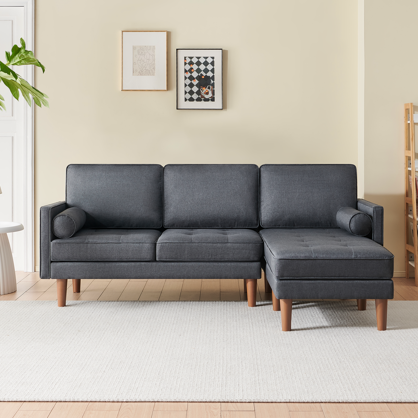Mora Sofa Couch, Sectional Sofa Linen Couch for Living Room and Small Space, L Shaped Couch with Reversible Chaise and Tufted Seat Cushion