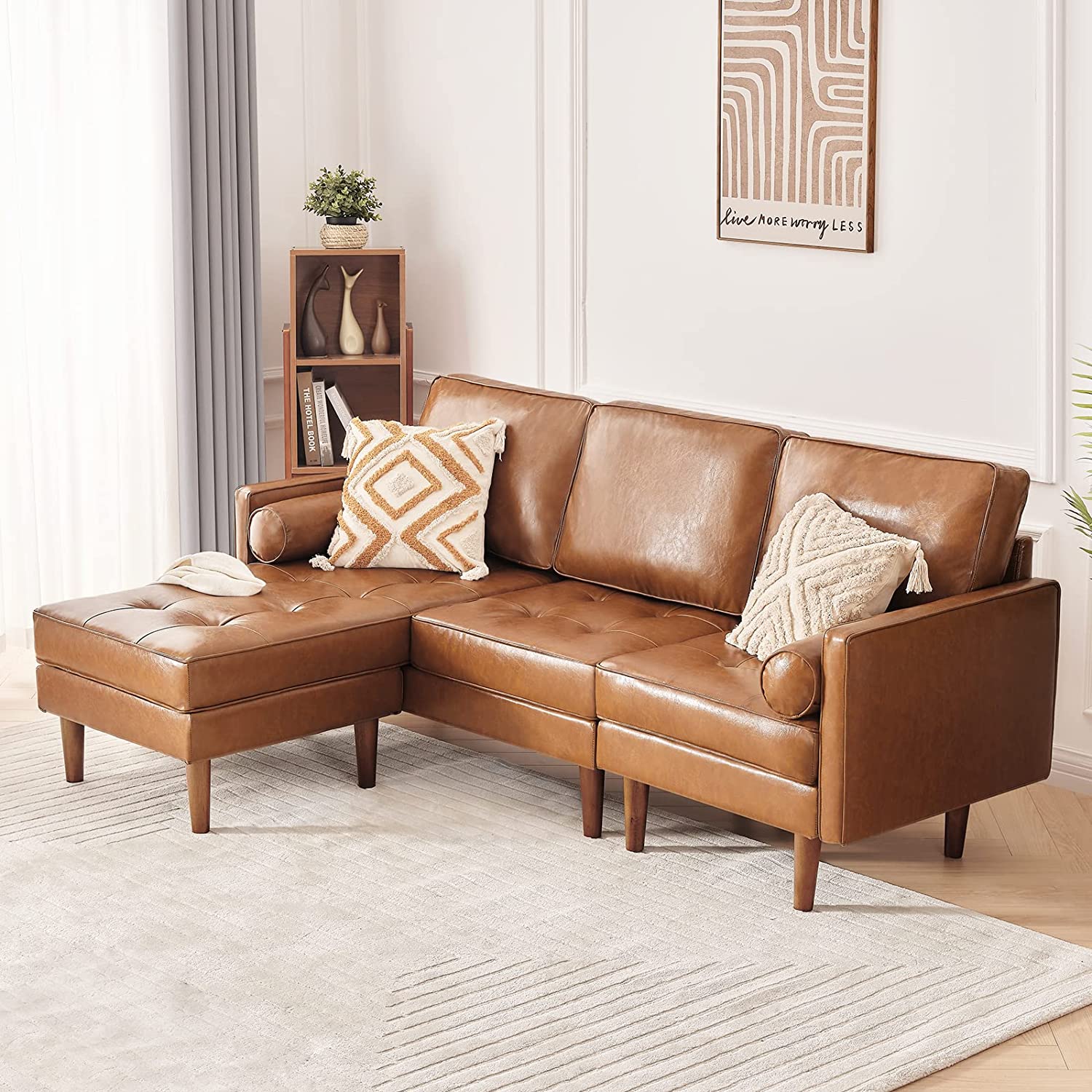 Vonanda Sofa Couch, Sectional Sofa Faux Leather Couch for Living Room and Small Space, L Shaped Couch with Reversible Chaise and Tufted Seat Cushion