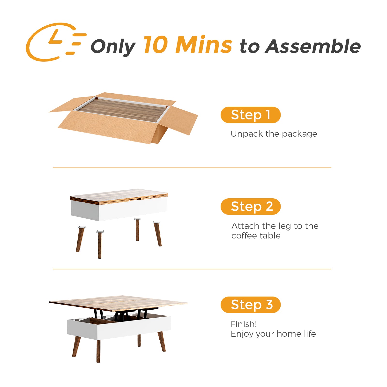 Bidiso 3 in 1 Lift Top Coffee Table, Ten Minutes Install Multifunction Coffee Table, Coffee Table Converts to Dining Table, Lift Top Dining Table Work Desk with Storage