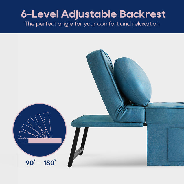 Evicka Curved Linen Guest Bed Dark Gray Sofa Bed Plus Convertible Chair with Lock-in Feature