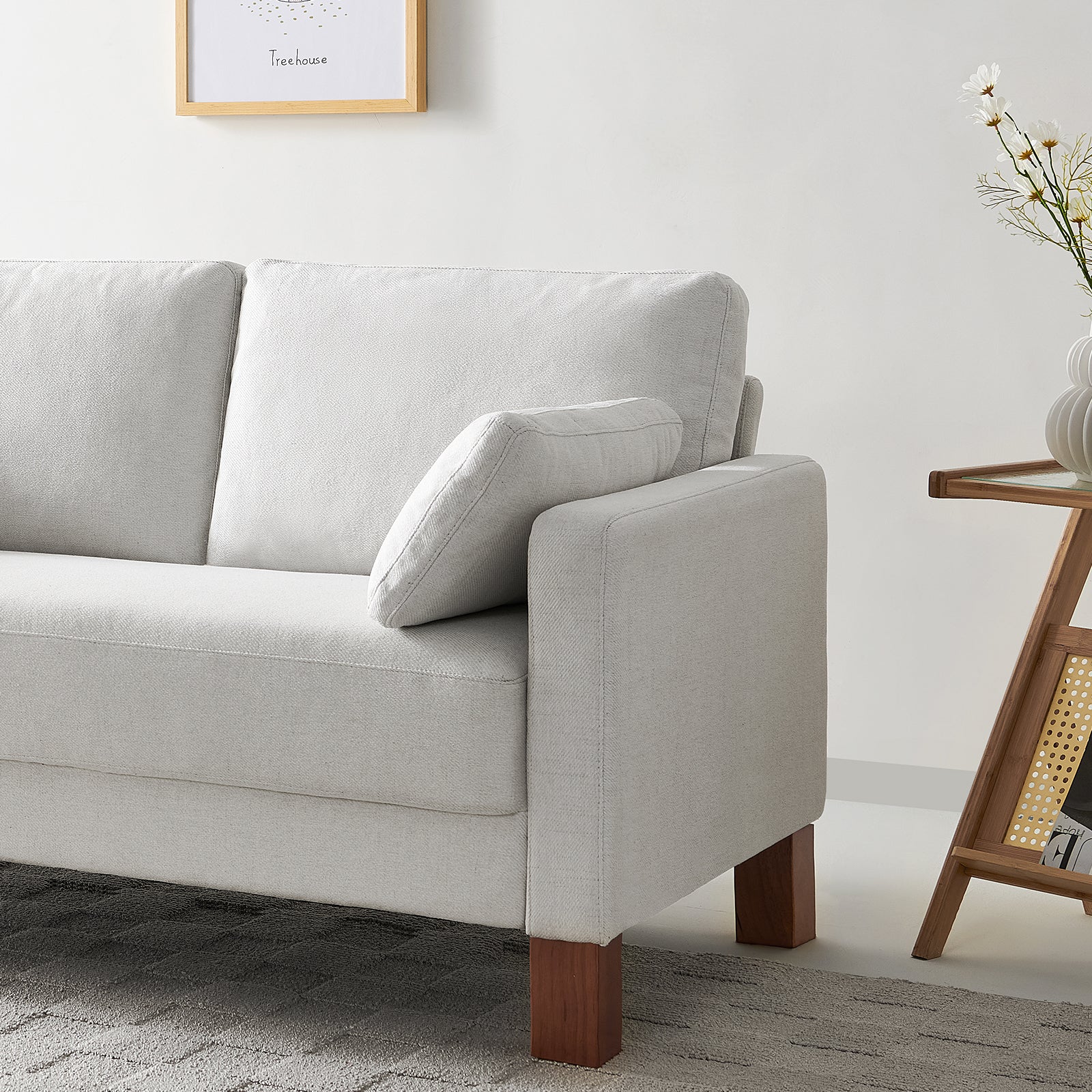 Serena Sofa, Classic Fabric Loveseat with Thick Cushion and Wooden Legs, White, 56'', 66'' or set