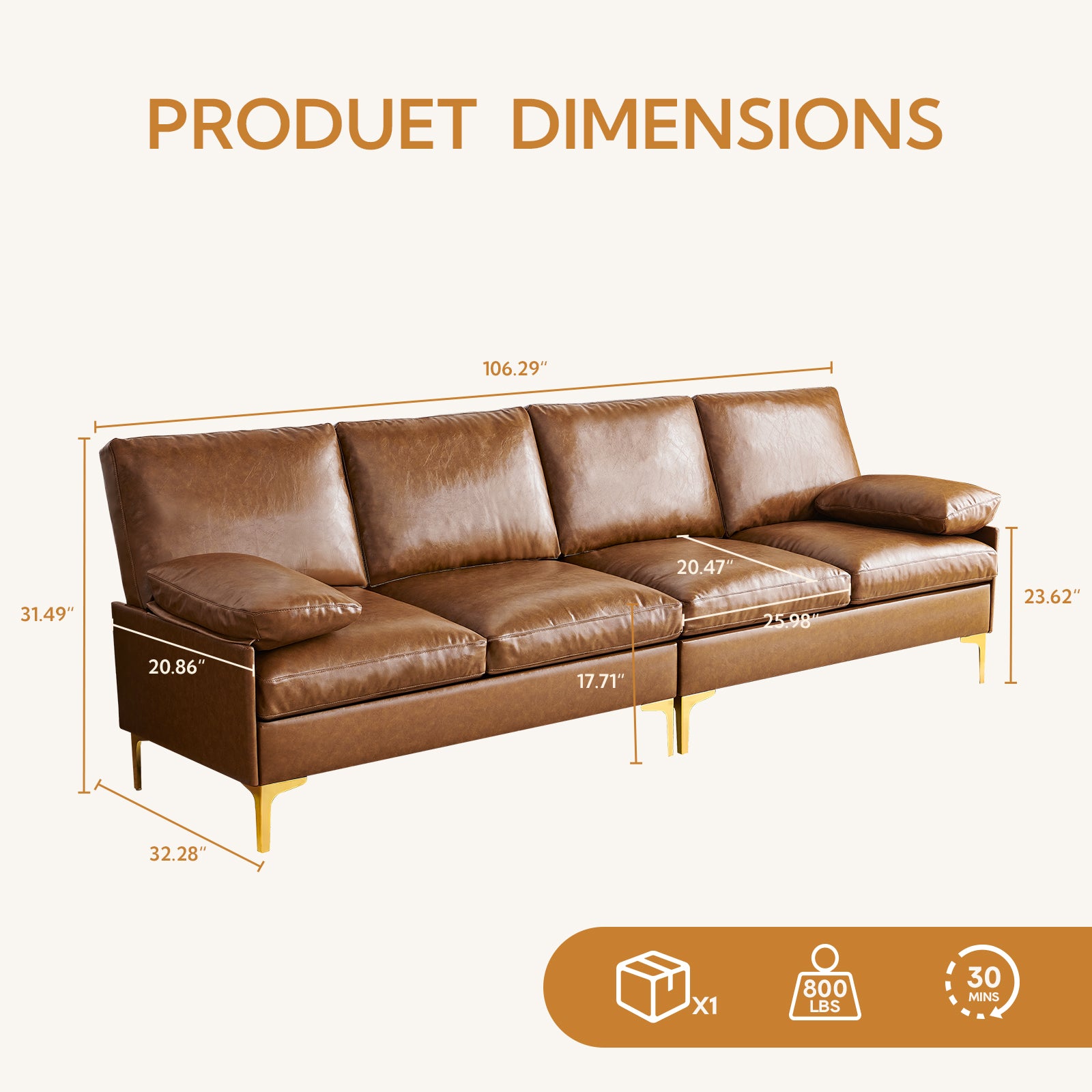 Irostan Faux Leather Sectional Sofa