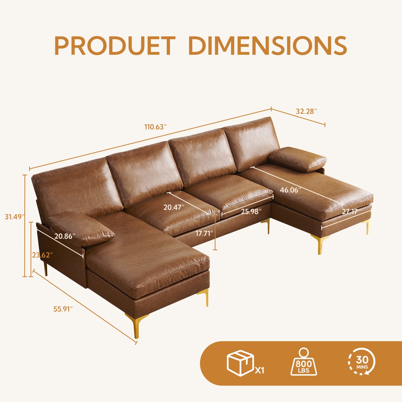 Irostan Faux Leather Sectional Sofa