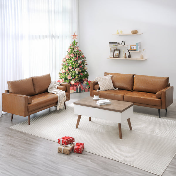 Nora Faux Leather Sofa,Caramel