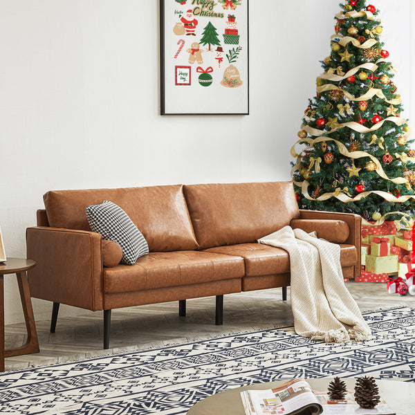 Nora Faux Leather Sofa,Caramel