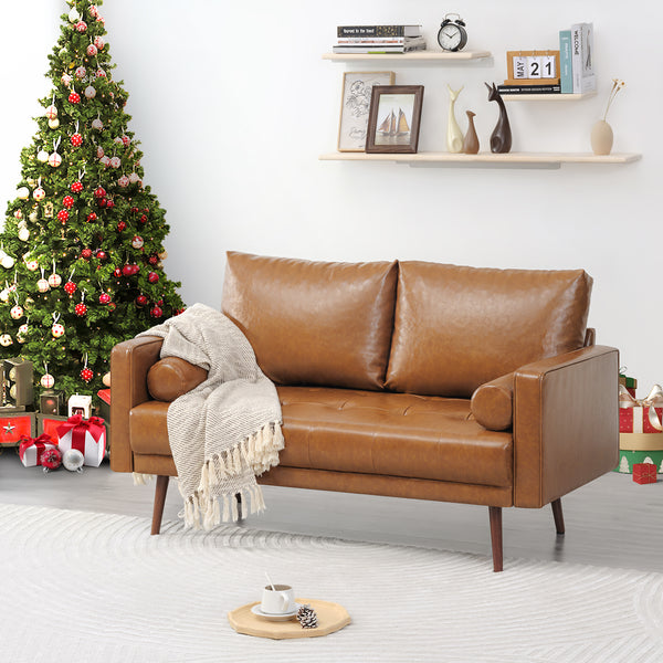 Nora Faux Leather Sofa,Caramel