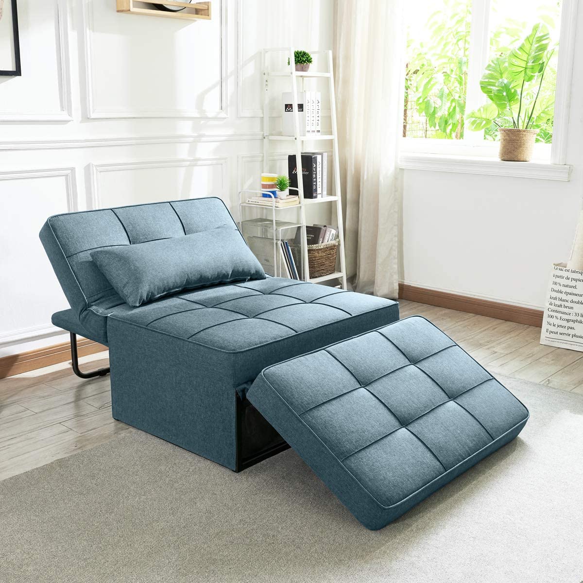 Vonanda Sofa Bed, Convertible Chair 4 in 1 Multi-Function Folding Ottoman Modern Breathable Linen Guest Bed with Adjustable Sleeper