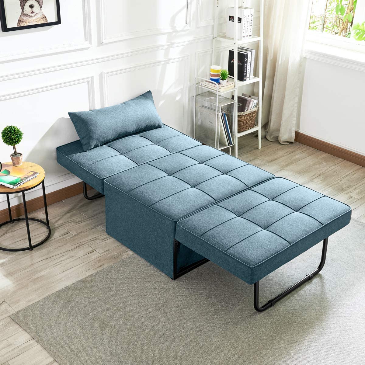 Sofa Bed, 4 in 1 Multi-Function Folding Ottoman Breathable Linen Couch Bed  with Adjustable Backrest Modern Convertible Chair for Living Room Apartment